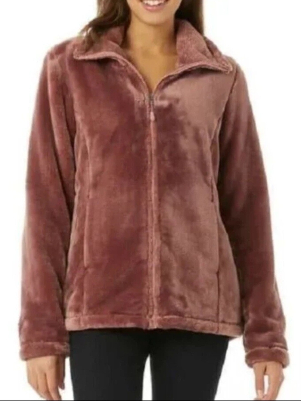 32 DEGREES Heat Women's Small Plush Faux Fur Zip-Up Jacket Mauve Fall/Winter